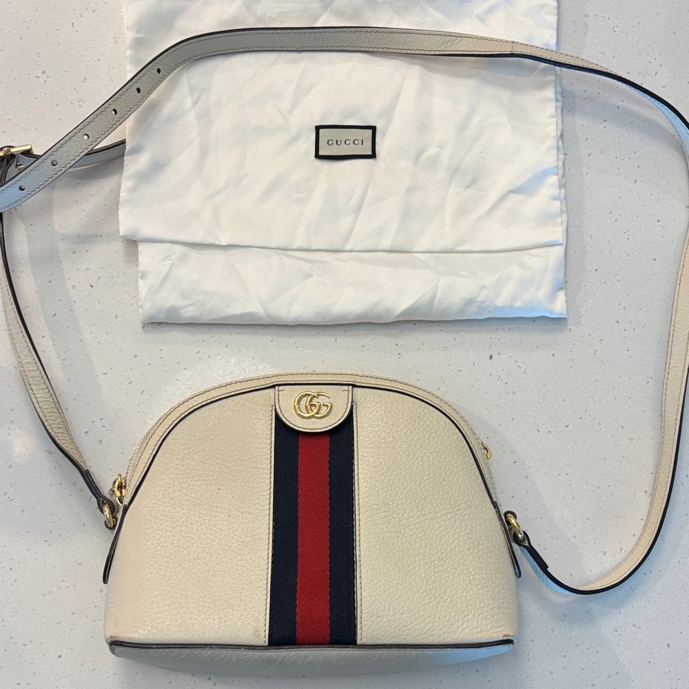 Gucci Cream Crossbody Bag with Red and Blue Stripes